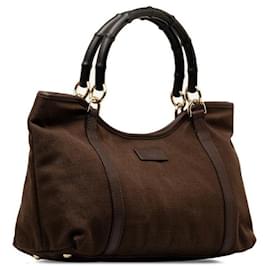 Gucci-Canvas Bamboo Handbag-Brown