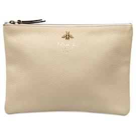 Gucci-Animalier Leather Zip Pouch-White