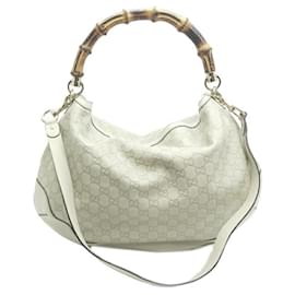 Gucci-Hobo-Tasche aus Bambus mit GG Signature-Muster-Weiß