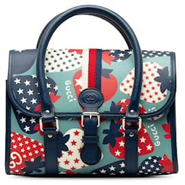 Gucci-Strawberry Print Top Handle Bag-Blue