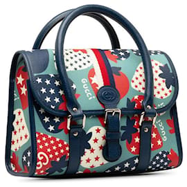 Gucci-Strawberry Print Top Handle Bag-Blue