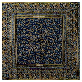 Hermès-Carré 90 Bufanda de seda Chasse en Inde-Azul