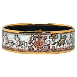 Hermès-Bracelet en émail cheval et calèche GM-Doré