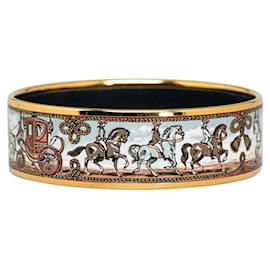 Hermès-Bracelet en émail cheval et calèche GM-Doré