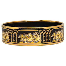 Hermès-Bracelet cheval en émail doré GM-Noir
