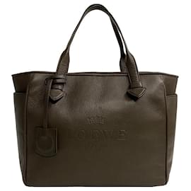Loewe-Leather Logo Tote Bag-Brown