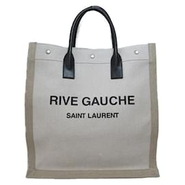 Yves Saint Laurent-Rive Gauche Canvas Tote Bag-Brown