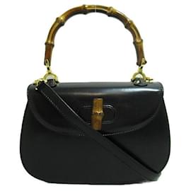 Gucci-Leather Bamboo Top Handle Bag-Black