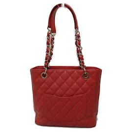 Chanel-CC Quilted Caviar Chain Tote-Red