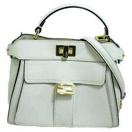 Fendi-Mini Peekaboo Leather Handbag-White