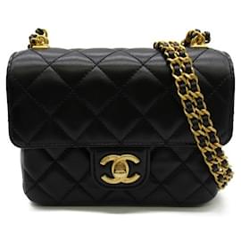 Chanel-Mini sac carré classique à rabat unique-Noir