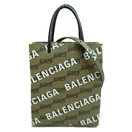Balenciaga-Borsa shopping con logo monogramma BB-Marrone