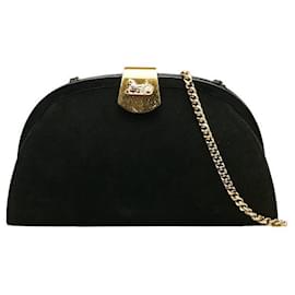 Céline-Leather Chain Shoulder Bag-Black