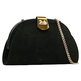 Céline-Leather Chain Shoulder Bag-Black