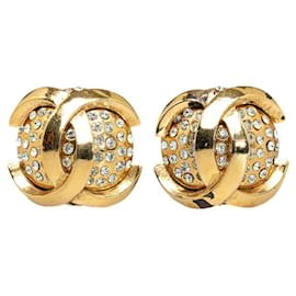 Chanel-CC Rhinestone Clip On Earrings-Golden