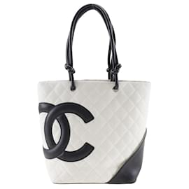 Chanel-Cambon Quilted Leather Tote Bag-White