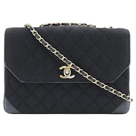 Chanel-Bolso CC con solapa y tejido de punto acolchado-Negro