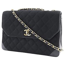 Chanel-Bolso CC con solapa y tejido de punto acolchado-Negro