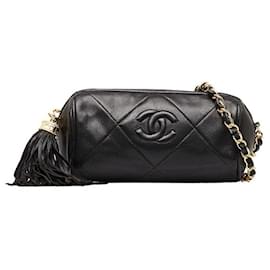 Chanel-Quilted Tassel Barrel Bag-Black