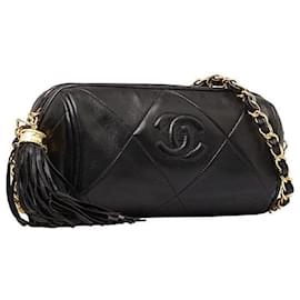Chanel-Quilted Tassel Barrel Bag-Black