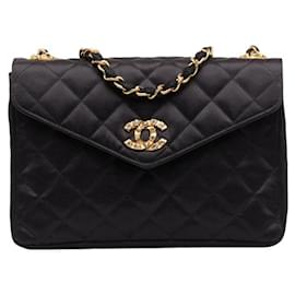 Chanel-Quilted Velvet Flap Bag-Black