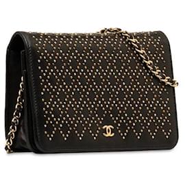Chanel-Studded Leather Wallet on Chain-Black