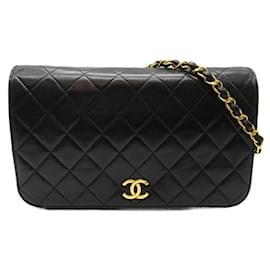 Chanel-CC Matelassé-Tasche mit durchgehender Klappe-Schwarz