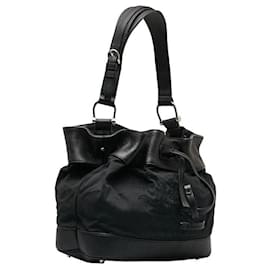 Burberry-Canvas Leather Trim Drawstring Shoulder Bag-Black