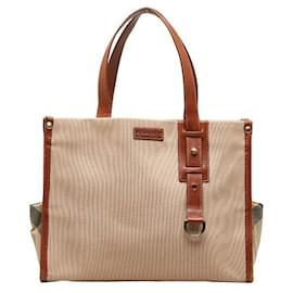 Burberry-Logo Canvas Handbag-Brown