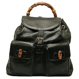 Gucci-Leather Bamboo Backpack-Black