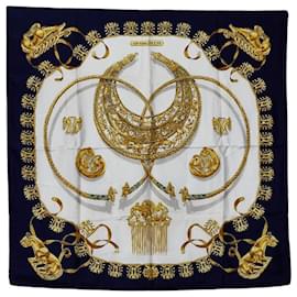 Hermès-Bufanda de seda Cavaliers d'Or-Negro