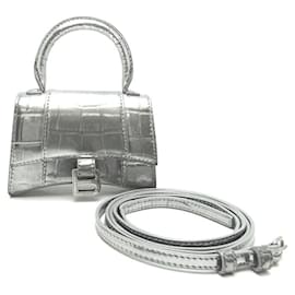Balenciaga-Embossed Leather Mini Hourglass Bag-Silvery