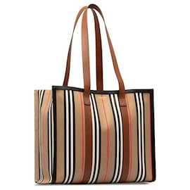 Burberry-Icon Stripe Tote Bag-Brown