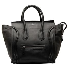 Céline-Large Leather Luggage Tote Bag-Black