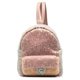 Chanel-Mini mochila de cuero con lentejuelas en cascada-Rosa