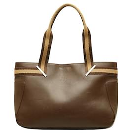 Gucci-Leather Web Handbag-Brown