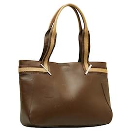 Gucci-Leather Web Handbag-Brown
