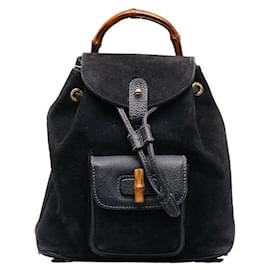 Gucci-Suede Bamboo Backpack-Black