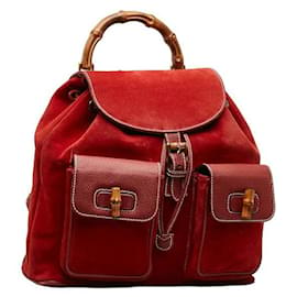 Gucci-Suede Bamboo Backpack-Red