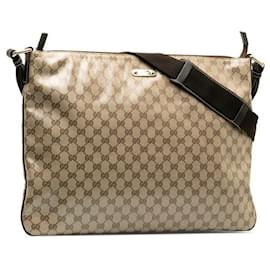 Gucci-Große, flache Messenger-Tasche mit GG-Kristall-Braun