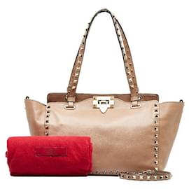 Valentino-Leather Rockstud Handbag-Brown