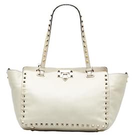 Valentino-Leather Rockstud Handbag-White