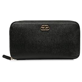 Balenciaga-BB Continental Leather Zip Around Wallet-Black