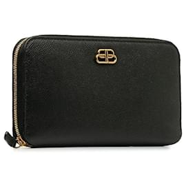 Balenciaga-BB Continental Leather Zip Around Wallet-Black