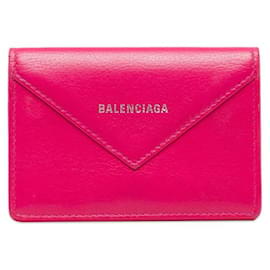 Balenciaga-Mini-Geldbörse aus Papier Kompakte Geldbörse aus Leder-Pink