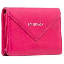 Balenciaga-Portefeuille compact en cuir Paper Mini Wallet-Rose