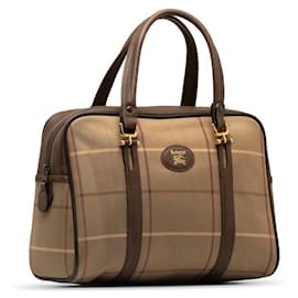 Burberry-Plaid Canvas Handbag-Brown