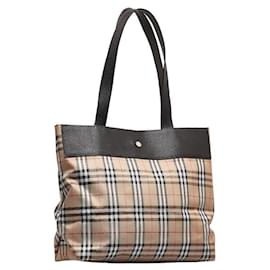 Burberry-Canvas-Einkaufstasche mit House Check-Muster-Braun