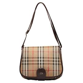 Burberry-Haymarket Check Canvas Shoulder Bag-Brown
