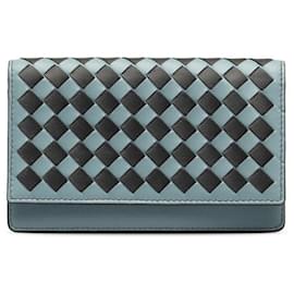 Bottega Veneta-Intrecciato Woven Leather Wallet-Blue